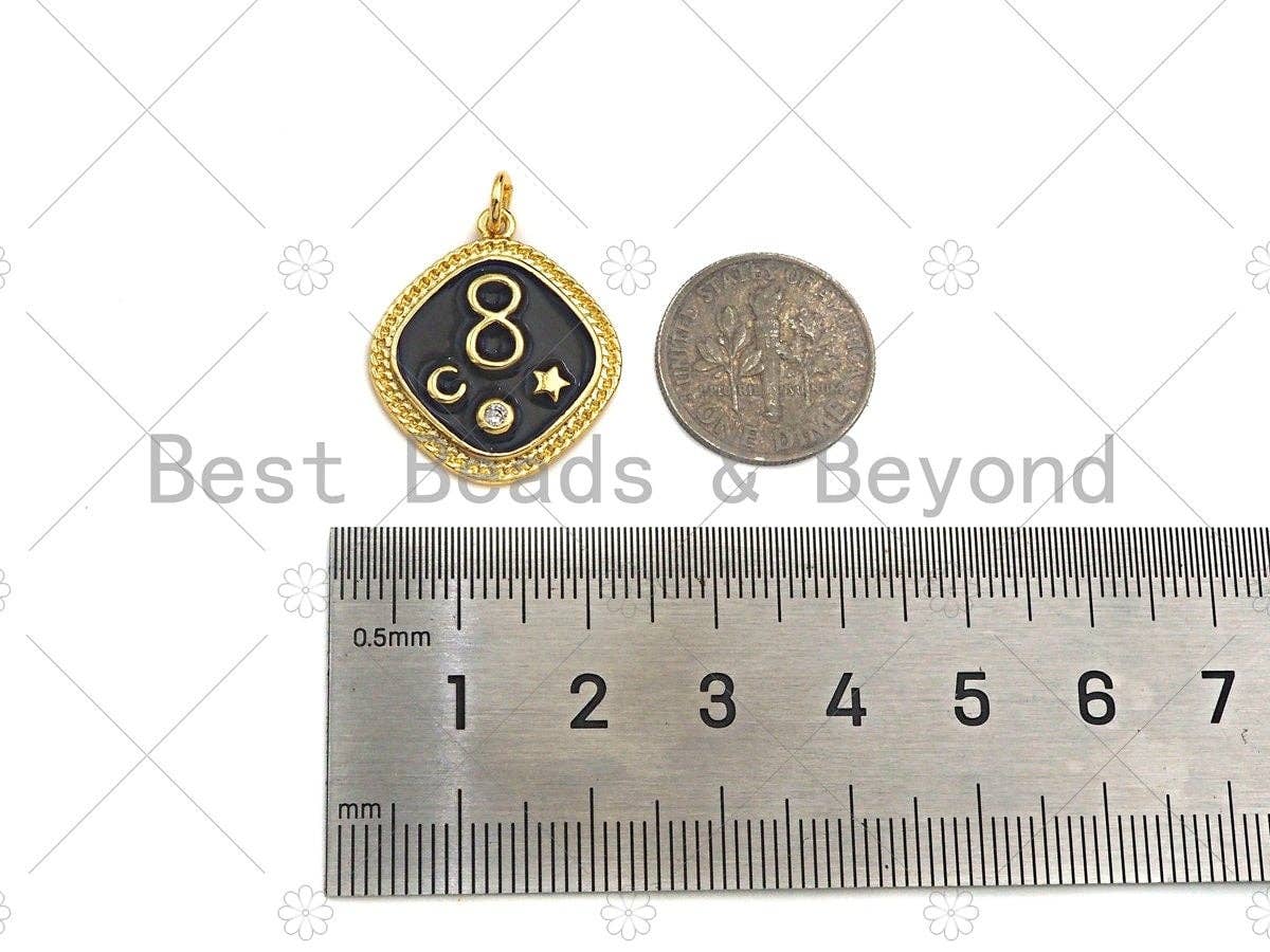 Colorful Enamel Pave Infinity Moon Star On Rhombus Pendant, Gold Enamel Rhombus Pendant, Pave Enamel Jewelry Findings,20x23mm,Sku#L437
