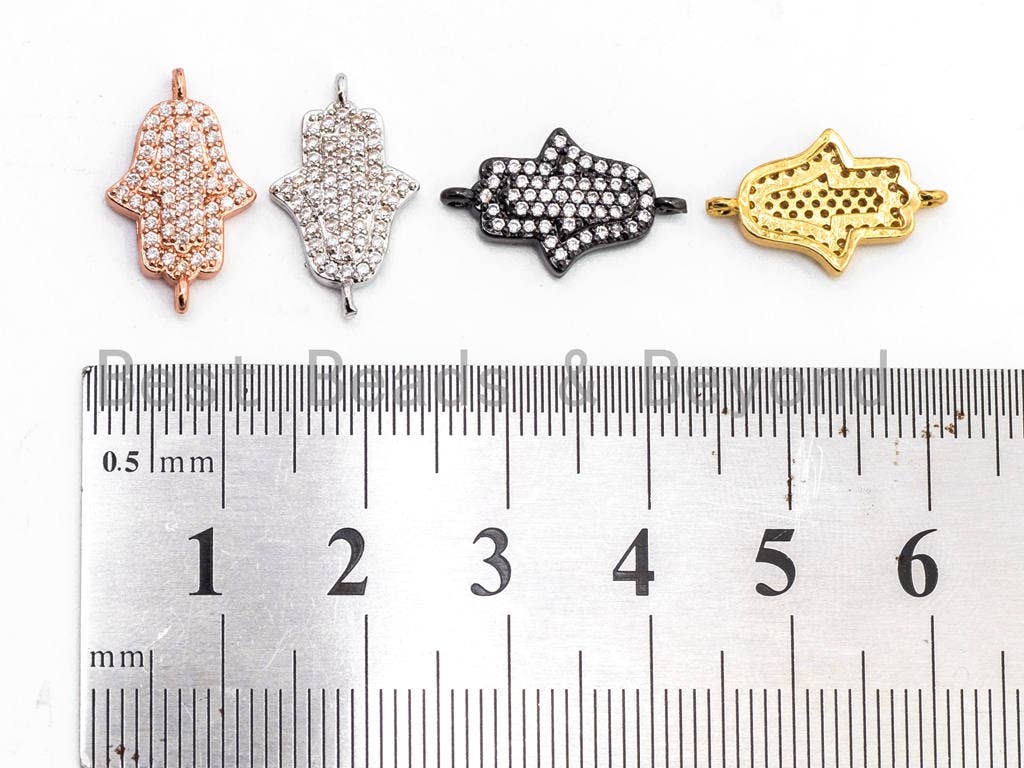 CZ Clear Micro Pave Hamsa Hand Connector, CZ Pave Jewelry Charm Findings, Bracelet Charm link findings, Gold/Rose gold 11x18mm,sku#A55