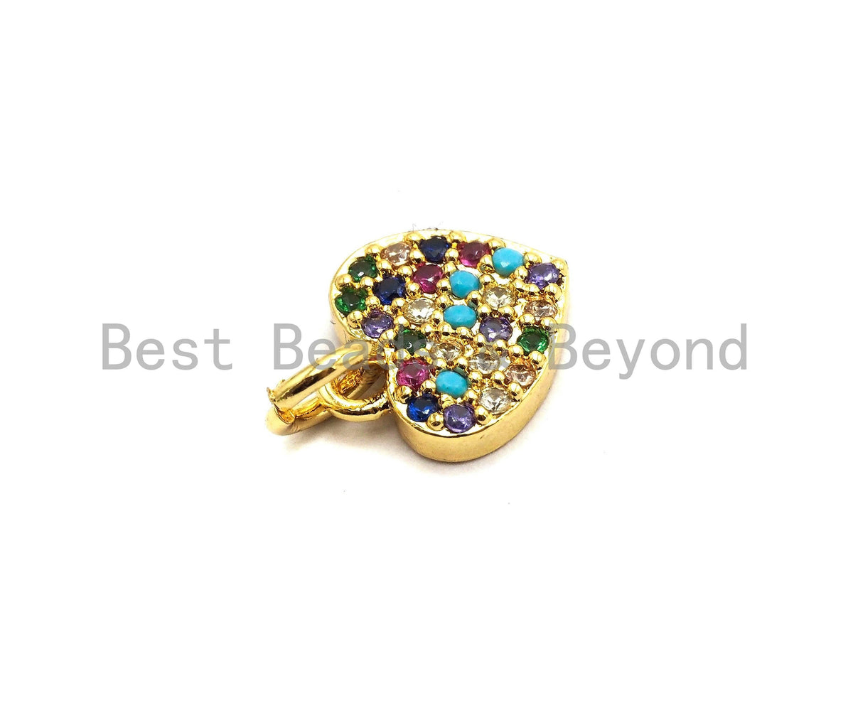 CZ Colorful Micro Pave Heart Pendant, Heart Shaped Pave Pendant, Gold plated, 9x10mm, Sku#F720