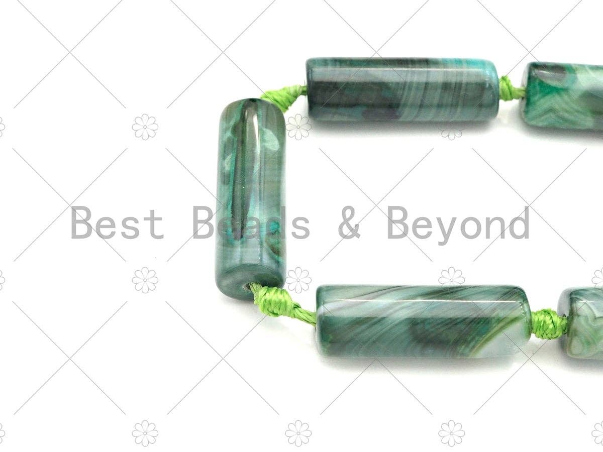 Natural Green Agate Cylinder Spacer Beads, Green Agate Spacer Beads, Tibetan Dzi Beads, 10x30mm, Sku#U1018