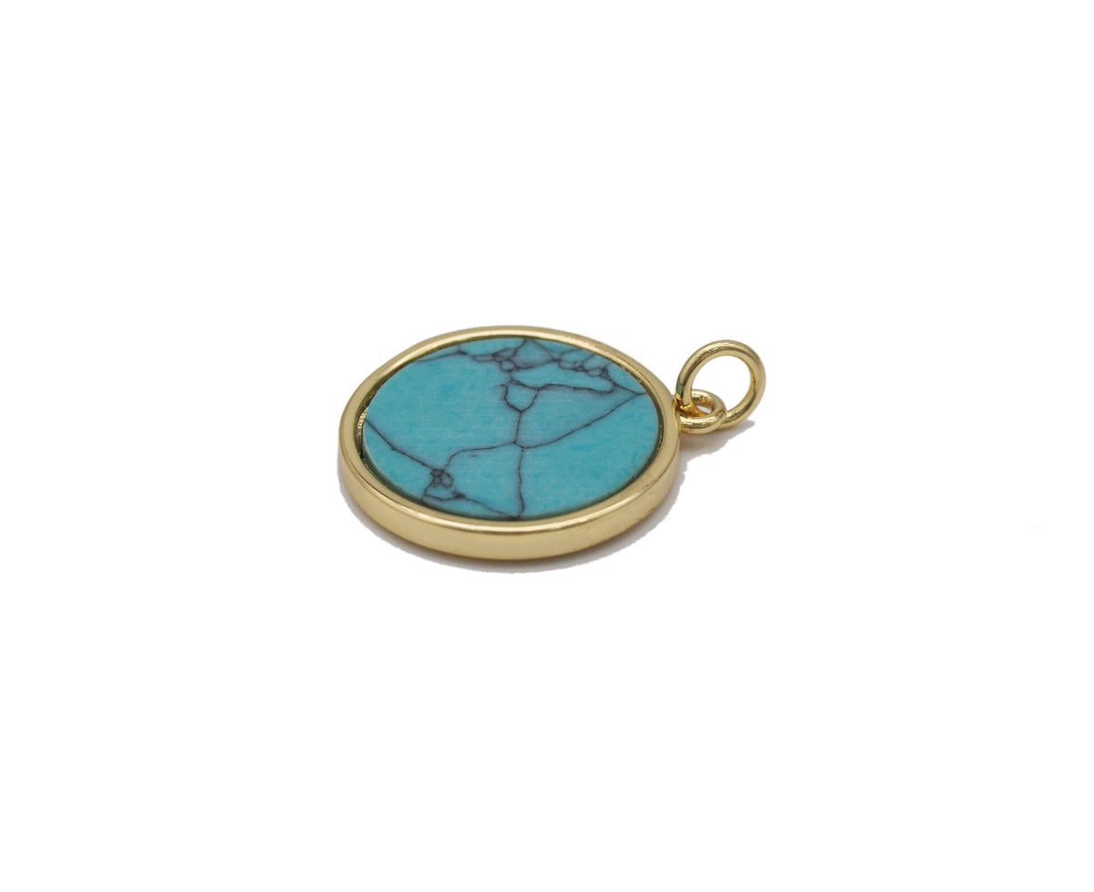 Gold CZ Clover Flower On Turquoise Stone Charm, Sku#L705
