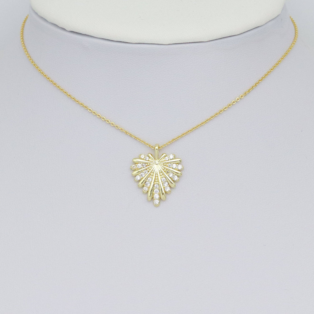Clear CZ Gold Heart Leaf Shape Charm Pendant, Sku#LX745