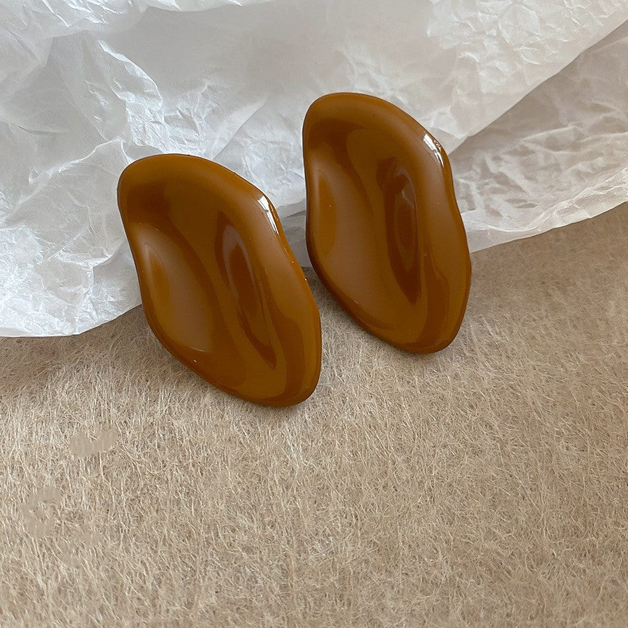 Maillard Style Amber Resin Stud Earrings, Irregular Square Gold Border Button Earrings, Vintage Lightweight Fashion Earrings For Women Daily Party Gift