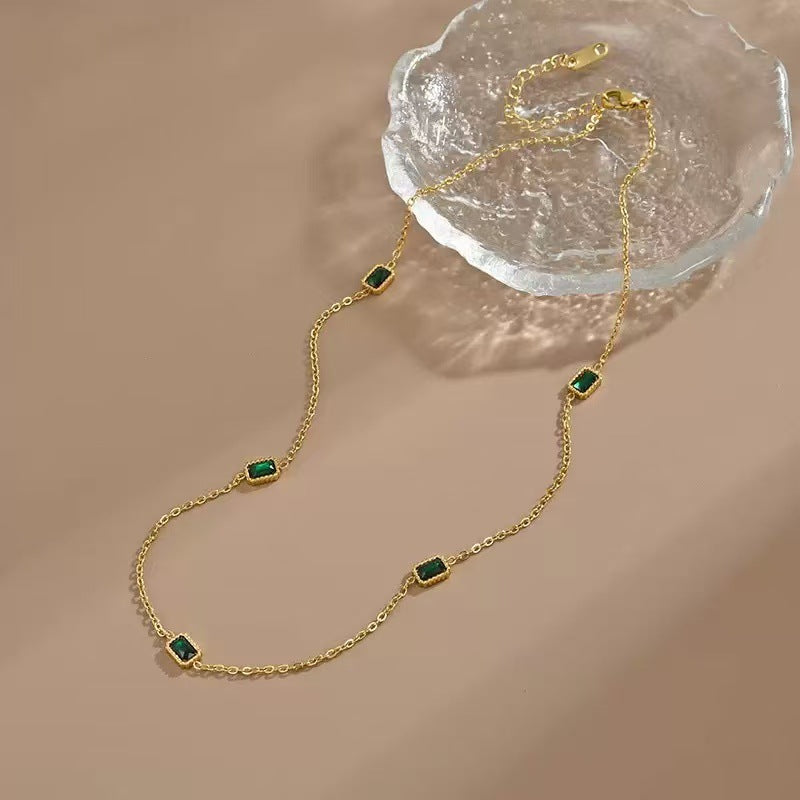 Non-fading Titanium Steel, Trendy And Niche Instagram-style, Light Luxury With A Premium Feel18K Gold Sugar-cube Emerald Set, Exquisitely Crafted And Versatile For Women This Summer