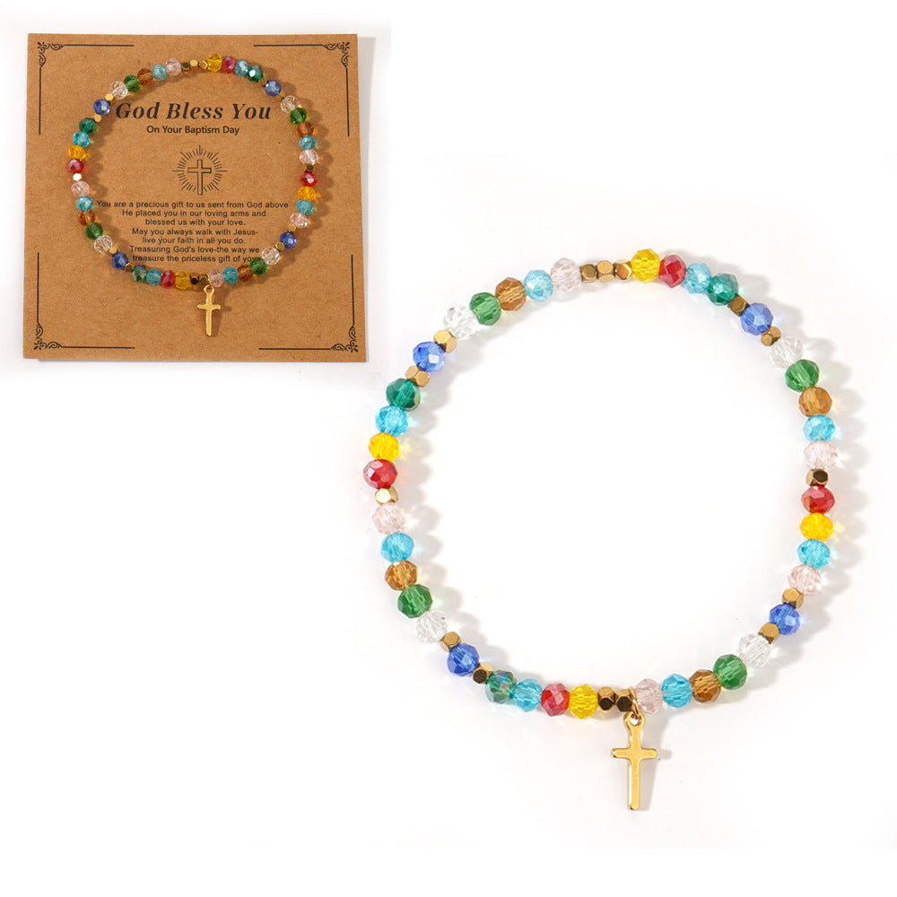 Natural Stone Colorful Cross Holiday Card Bracelet