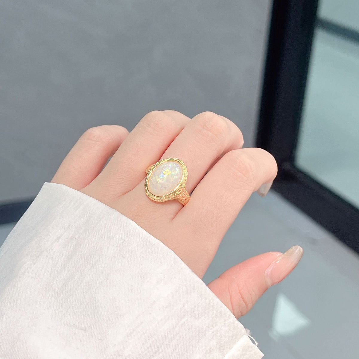 Colorful White Onyx Adjustable Ring For Women