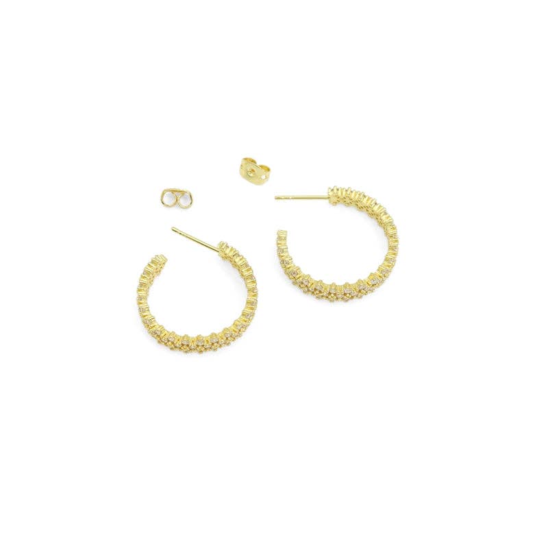 Diamond CZ Gold Silver Hoop Earrings, Sku#A192