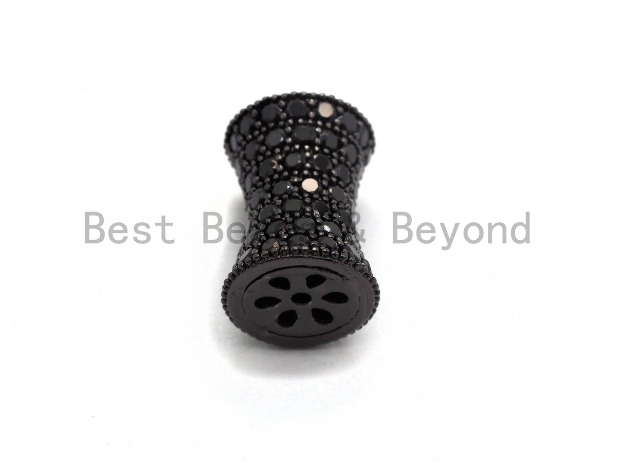 Black CZ Pave On Black Hourglass Spacer Beads, Big Large Hole Spacer Beads, Cubic Zirconia Drum Barrel Space Beads, 10x13mm, SKU#C89