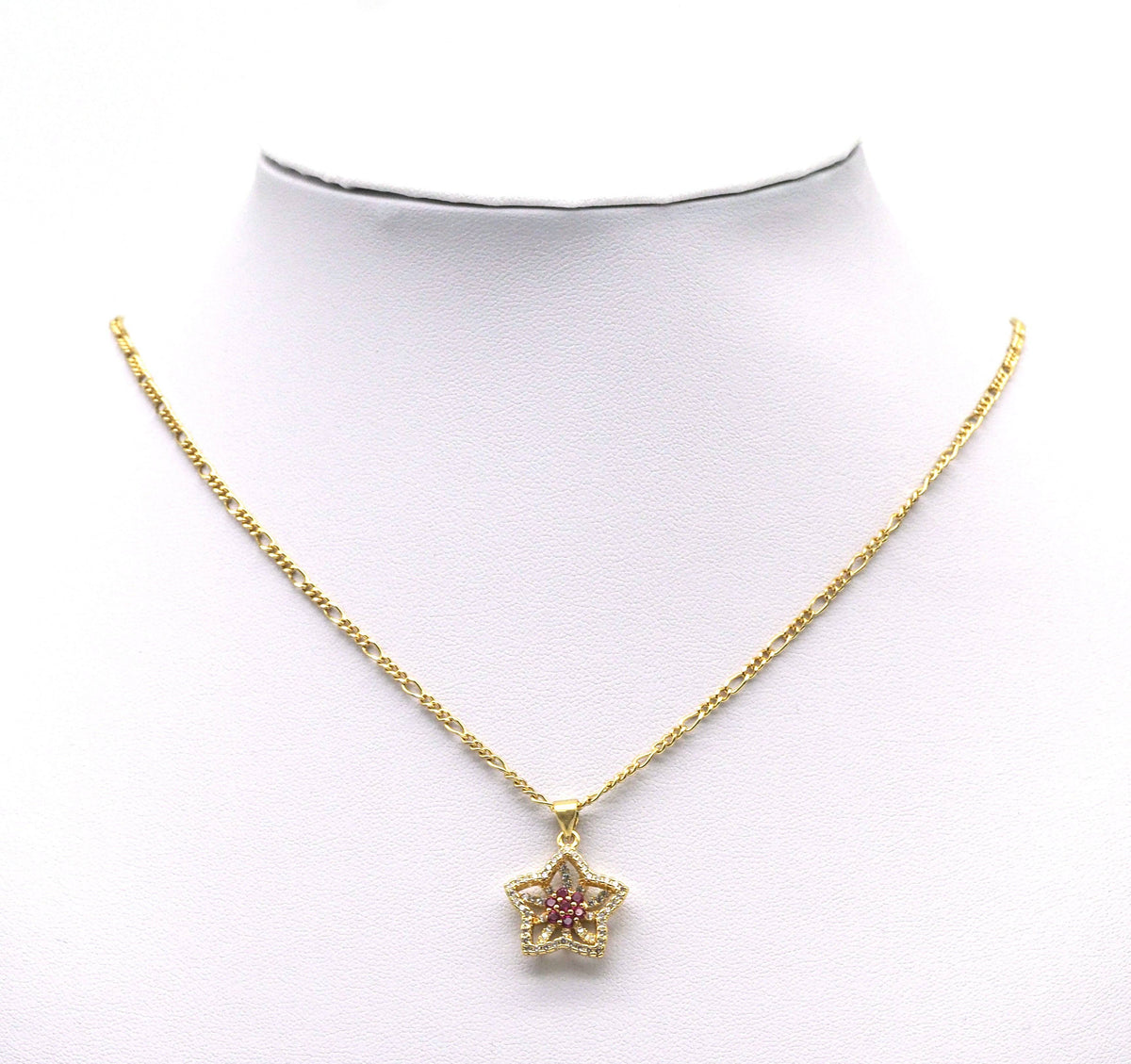 Gold Colorful CZ Flower On Five Point Star Charm, Sku#LD314