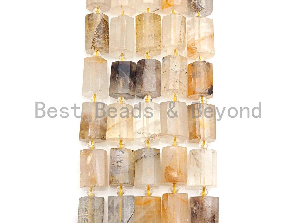 High Quality Natural Picture Quartz Cylinder Facted Beads, Natural Quartz beads, 12x18mm, sku#U666