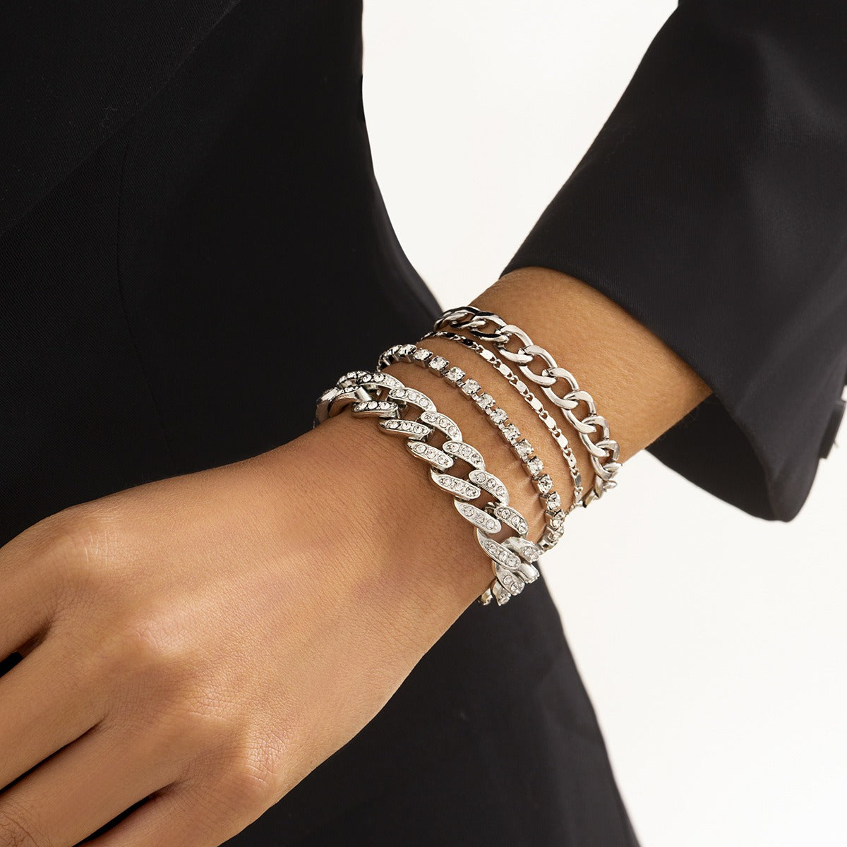 Hip-hop retro diamond-studded Cuban chain bracelet set