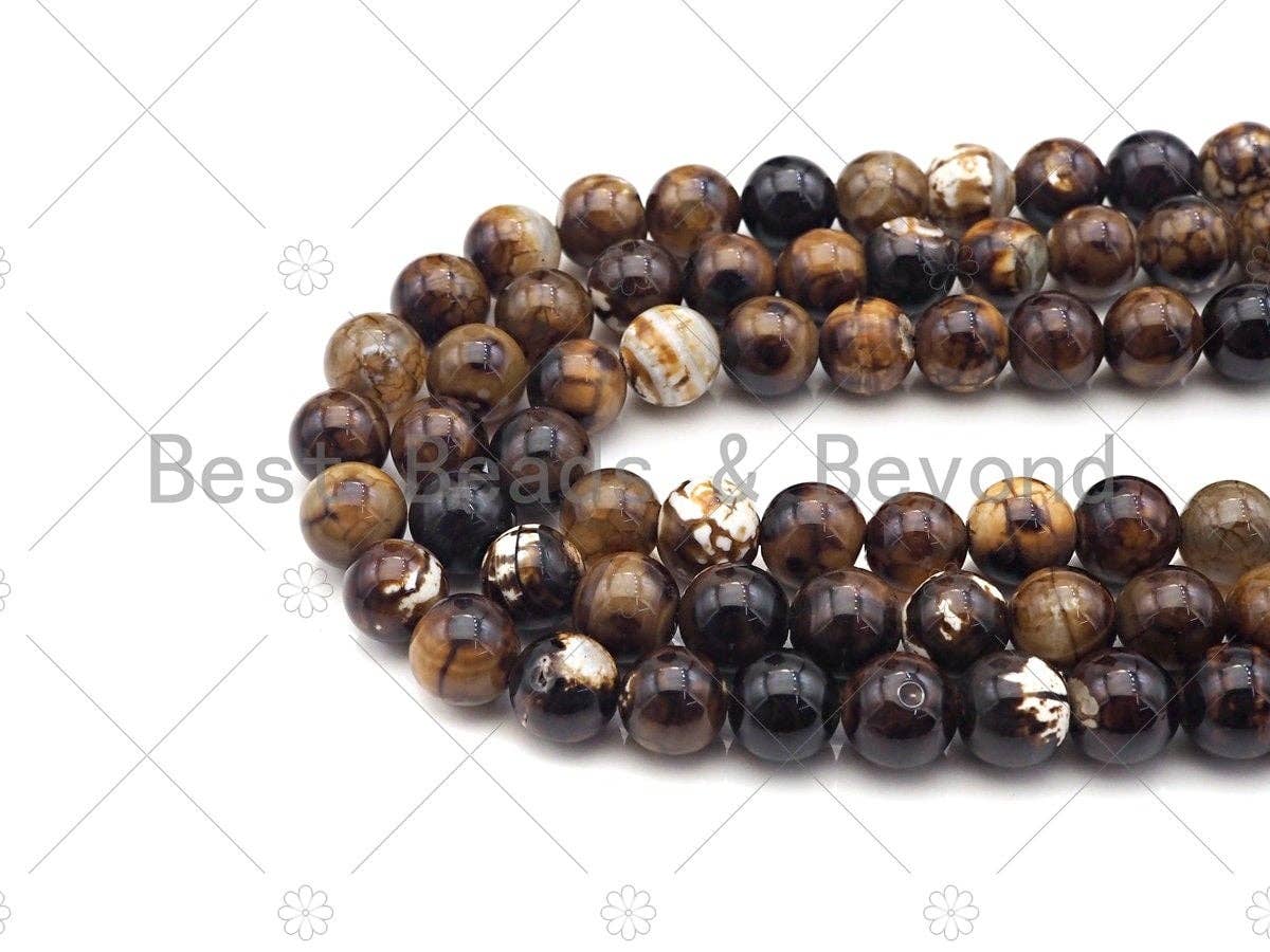 Quality Natural Brown Black Fire Agate Smooth Round Beads, 8mm/10mm Fire Agate, Natural Agate, 15.5'' Full Strand, Sku#U1047