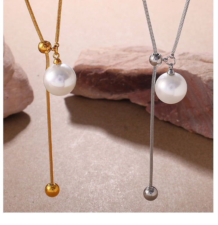 Pearl Snake Bone Chain Adjustable Sweater Chain Women's Luxury High-End Style Fall Winter Versatile Stainless Steel Necklace