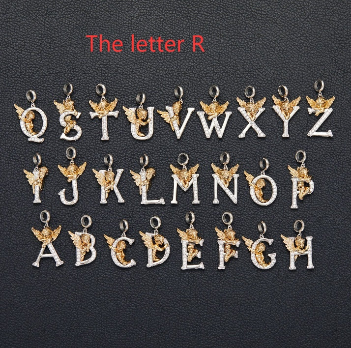 New Copper-plated White-gold Letter Pendant Mens And Womens Stainless Steel O-shaped Necklace