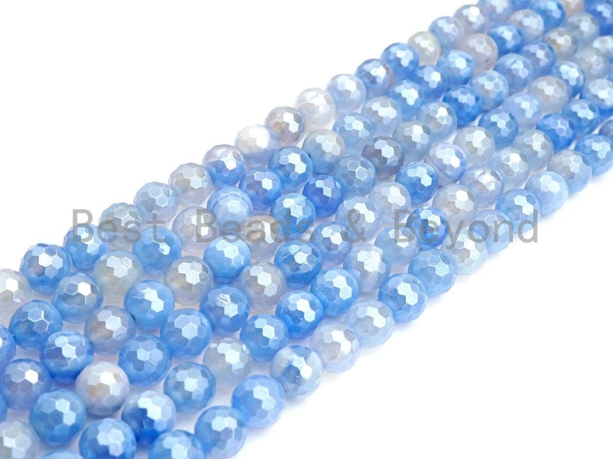 Gorgeous Mystic Plated Natural Blue Aagte, 6mm/8mm/10mm/12mm round faceted bead, Blue Agate beads, 15.5" full strand, sku#U596