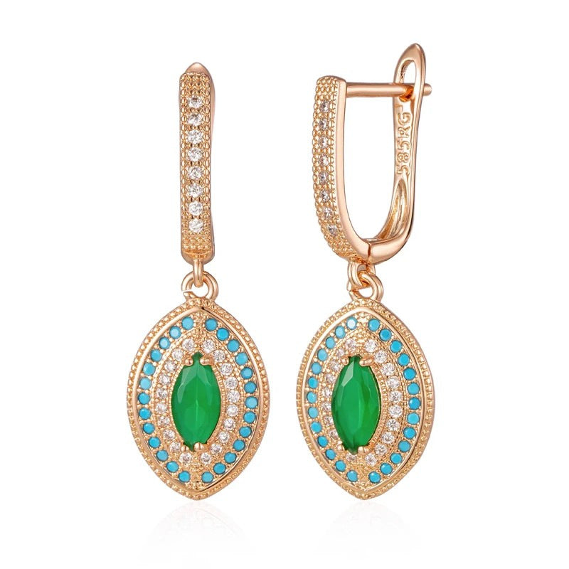 Emerald-Zircon Vintage Earrings And Ring Jewelry Set