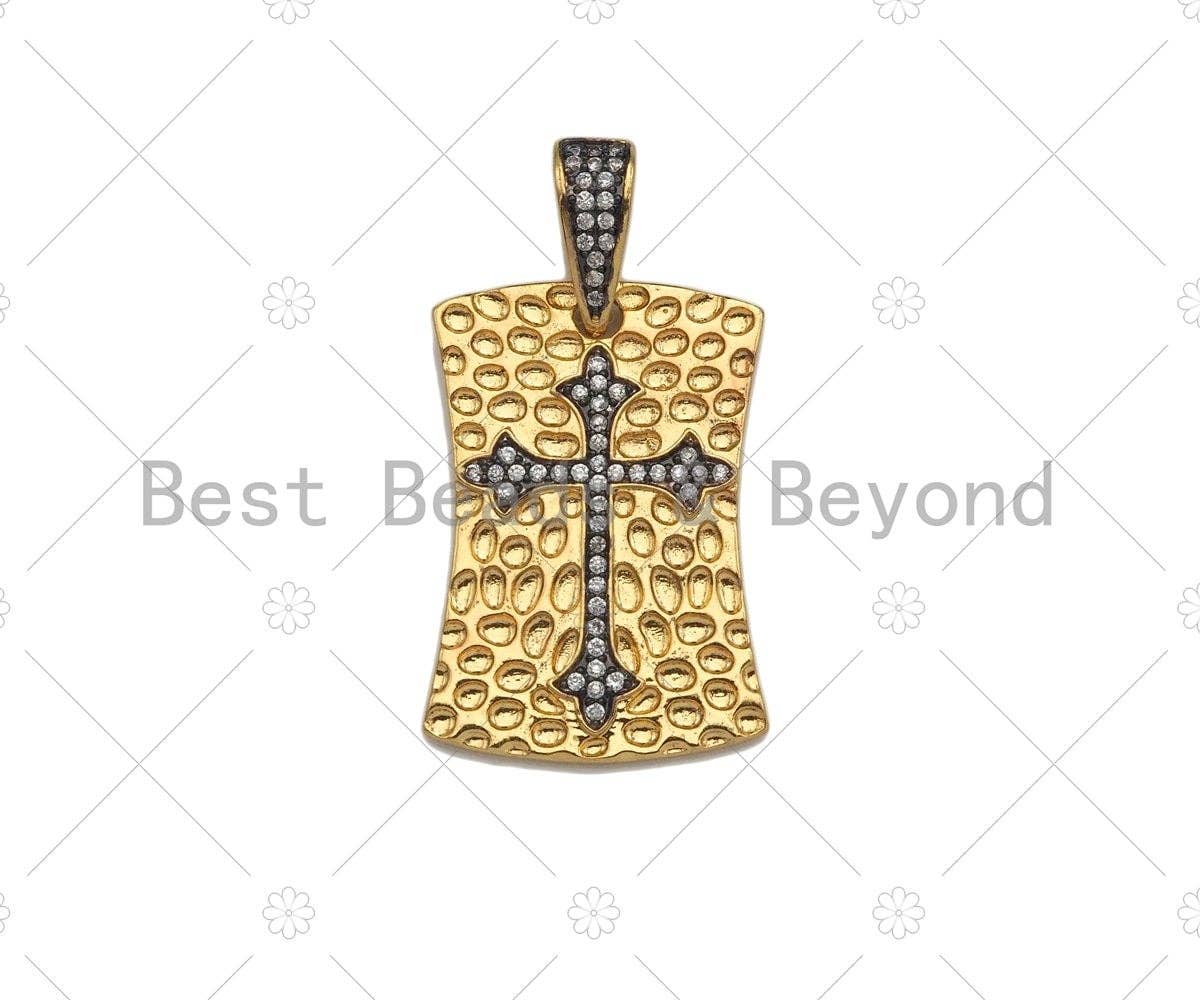 CZ Micro Pave Dual Color Cross On Shield Pendant, Sku#L281