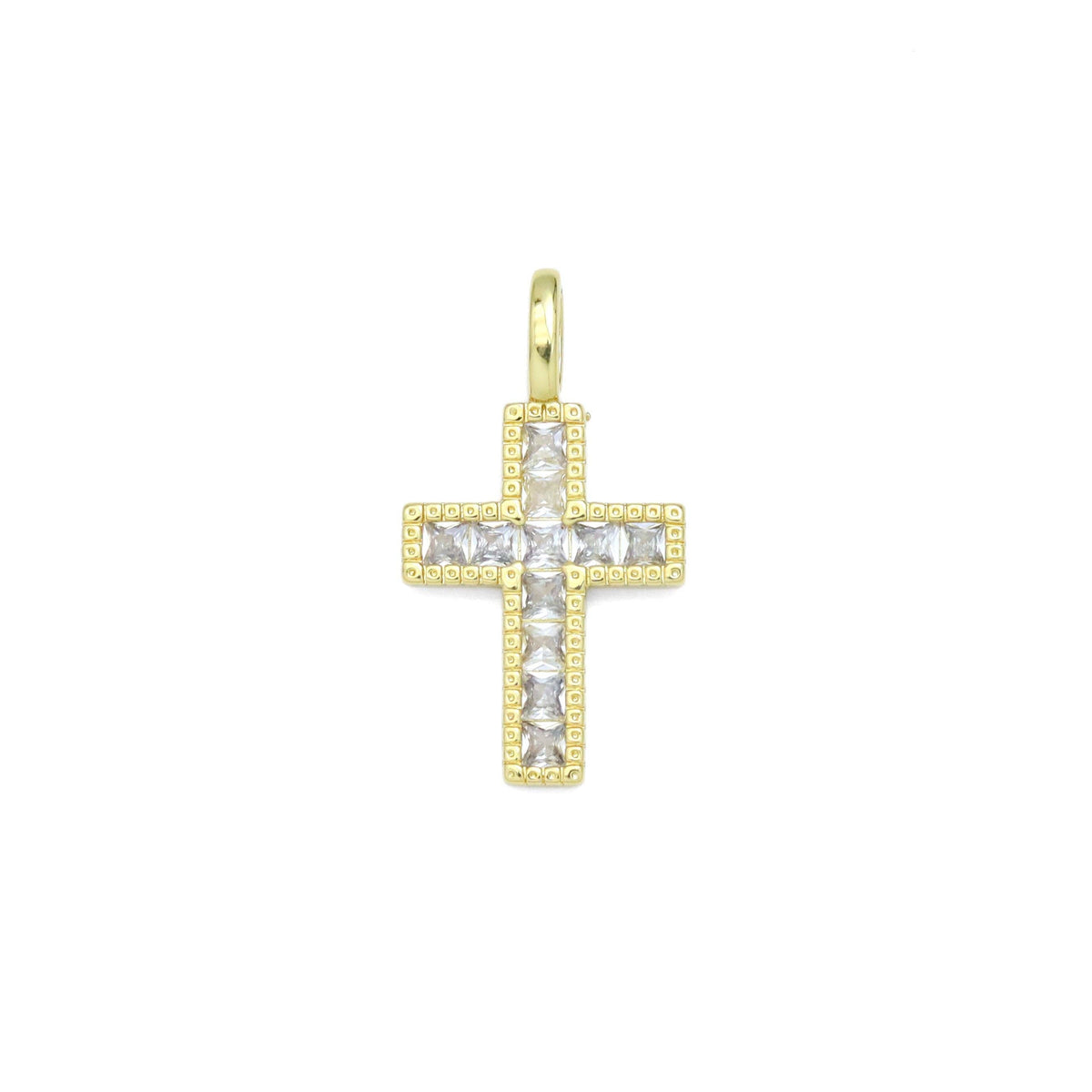 Baguette CZ Pave Cross Charm Pendant, Sku#LX536