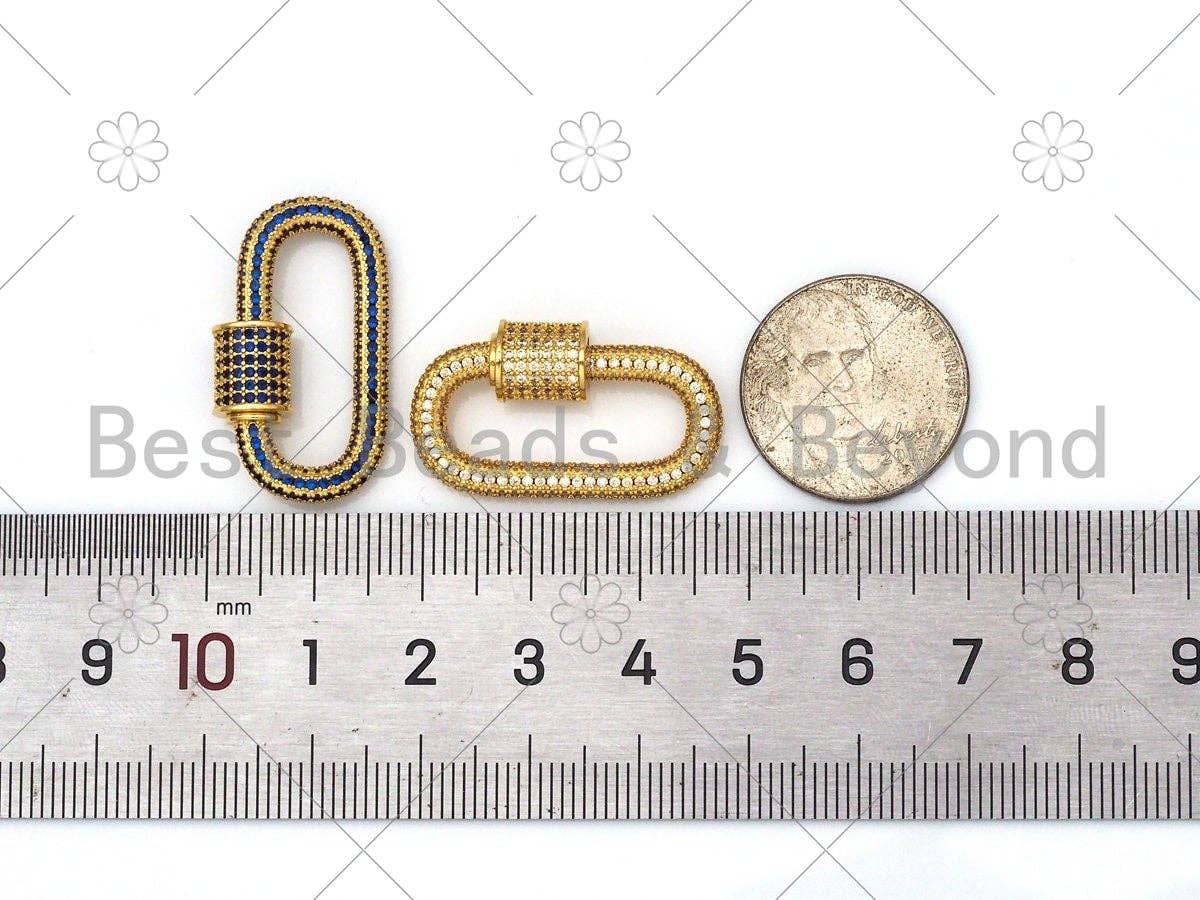 Fully CZ Micro Pave Oval Screw Clasp, Oval Pave Clasp, Green/Cobalt/Clear Color Carabinar Clasp,16x29mm,sku#ML48