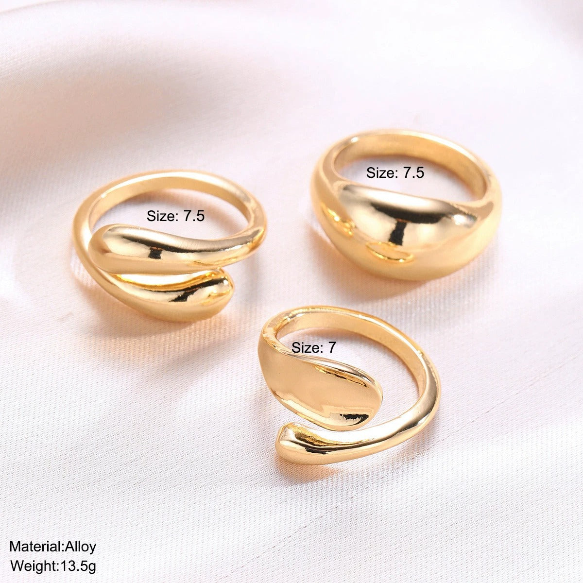 3Pcs Minimalist Metal Smooth Ring Set, Exaggerated Geometric High Grade Finger Rings
