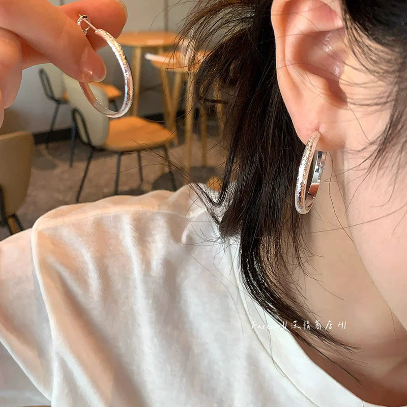 Sparkling Textured Silver Hoop Earrings For Women, Dainty Polished Hammered Large Hoop Earrings, Minimalist Elegant Daily Wear Jewelry Gift
