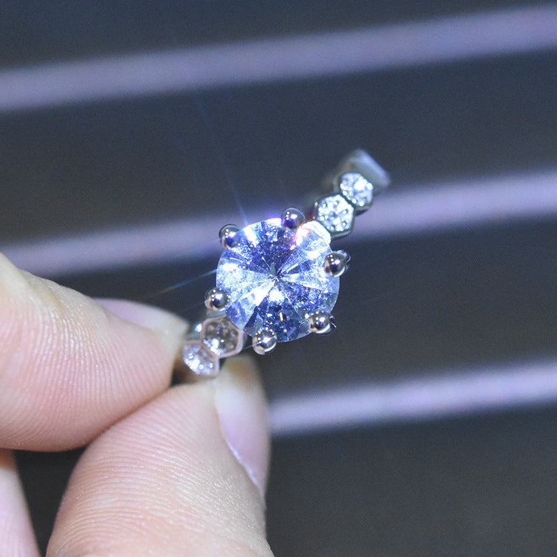 Classic Honeycomb Six-Prong Simulated Diamond Ring, Moissanite Hexagonal Band