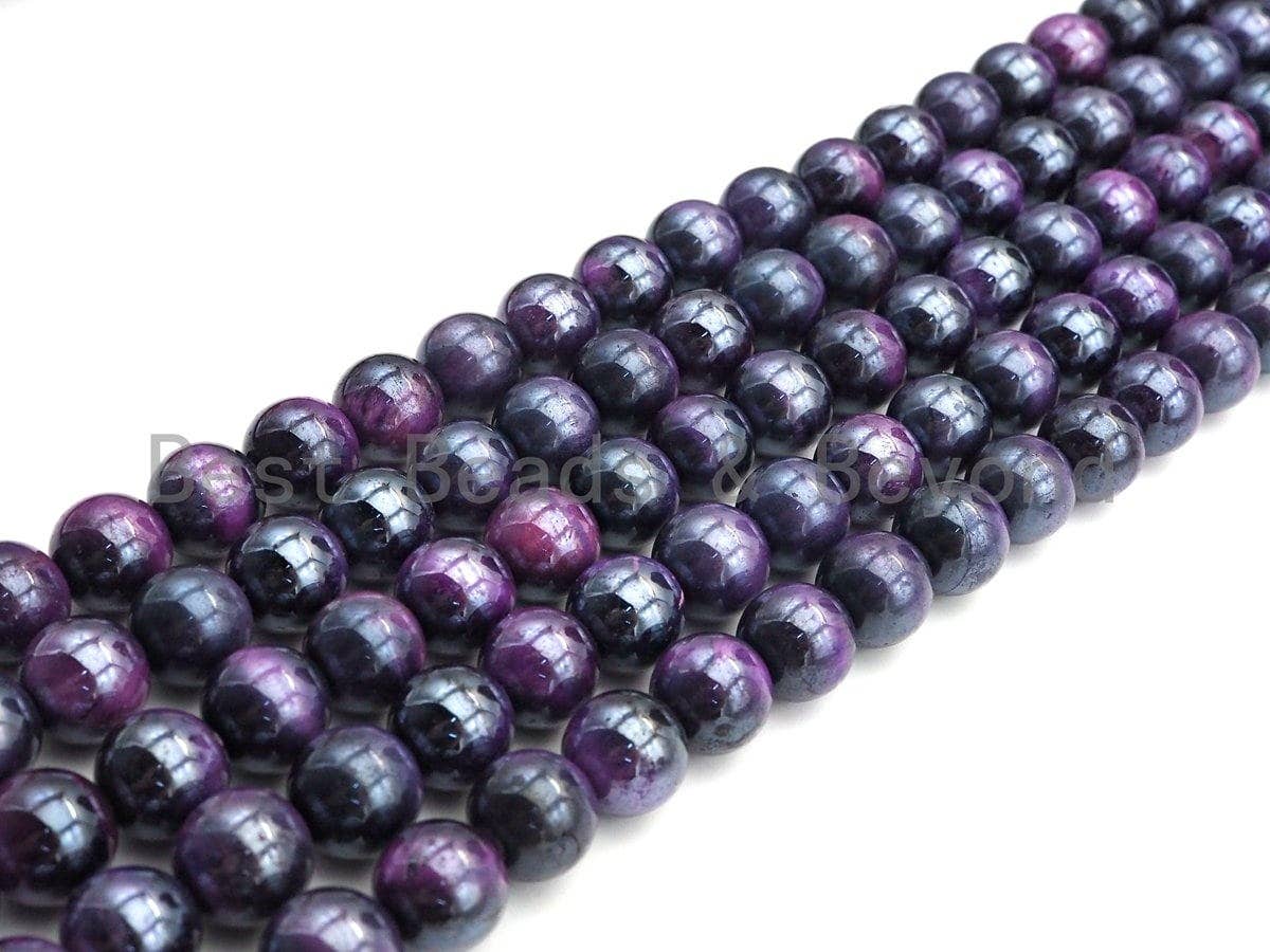 Mystic Plated Purple Tiger Eye Beads, Round Smooth 6mm/8mm/10mm Tiger Eye, 15.5" Full Strand, Sku#UA72