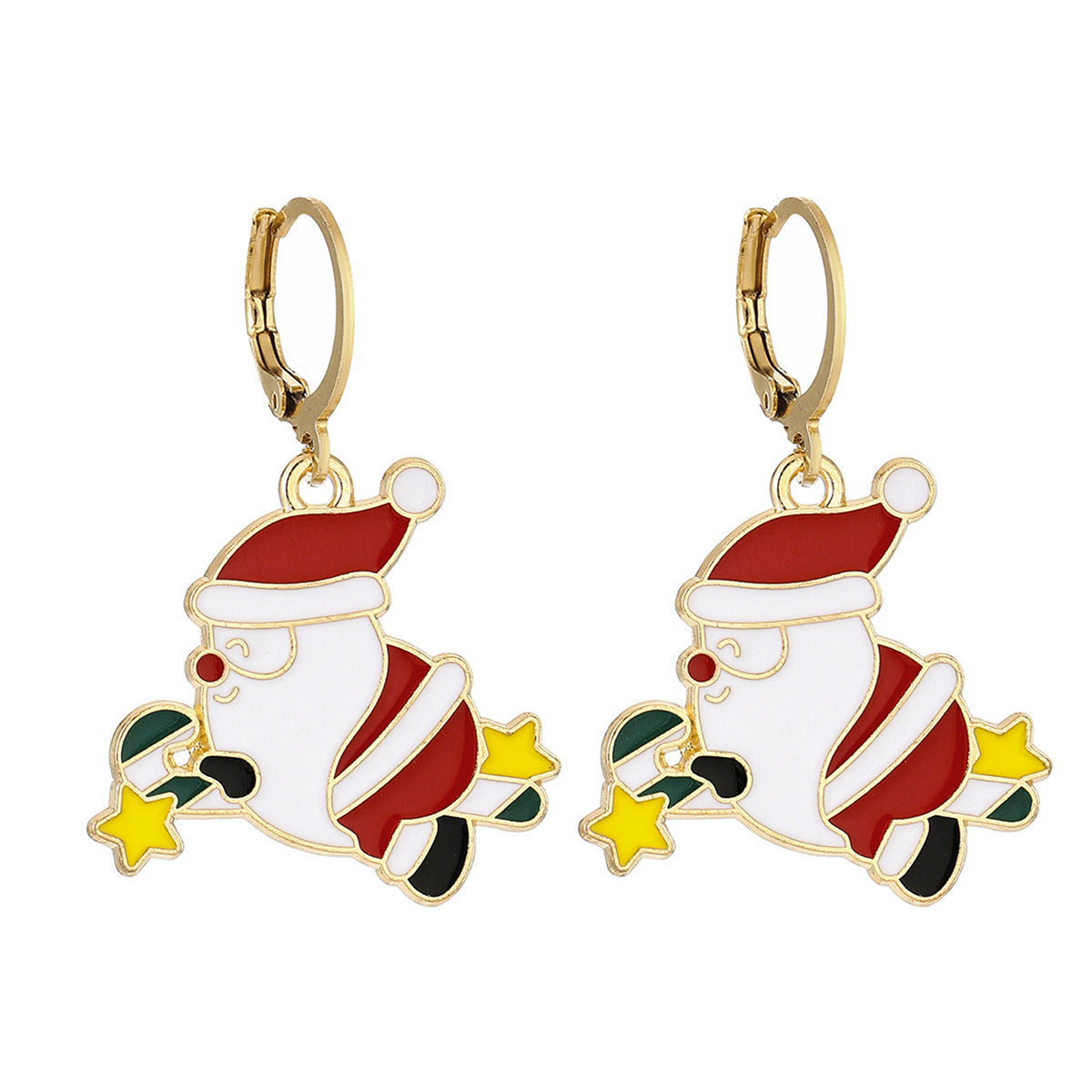 Cross-Border Personalized Christmas Alloy Earrings Christmas Hat Colorful Star Dot Diamond Christmas Tree Elk Gingerbread Man Earrings