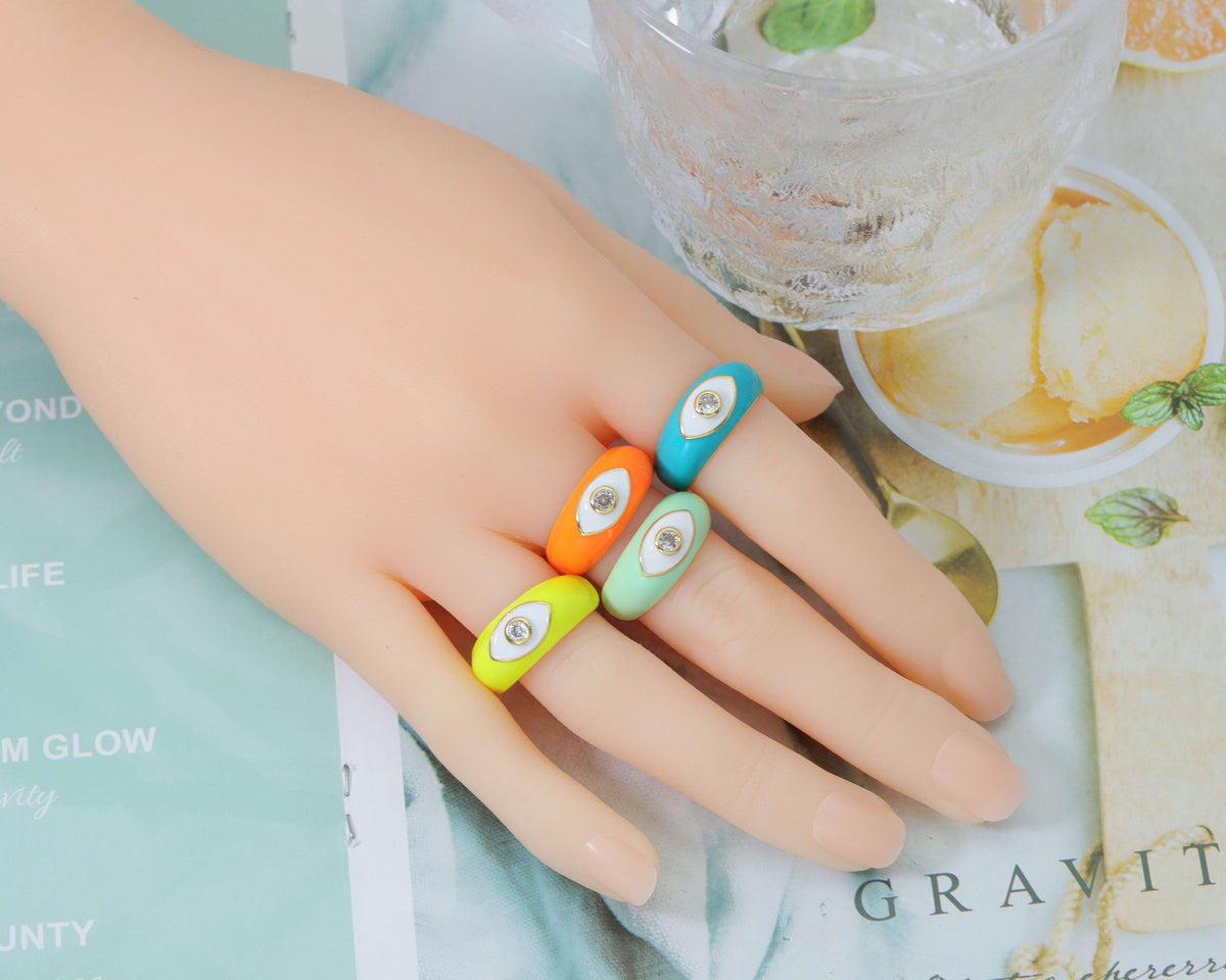 Enamel Evil Eye Adjustable Ring, SKu#X295