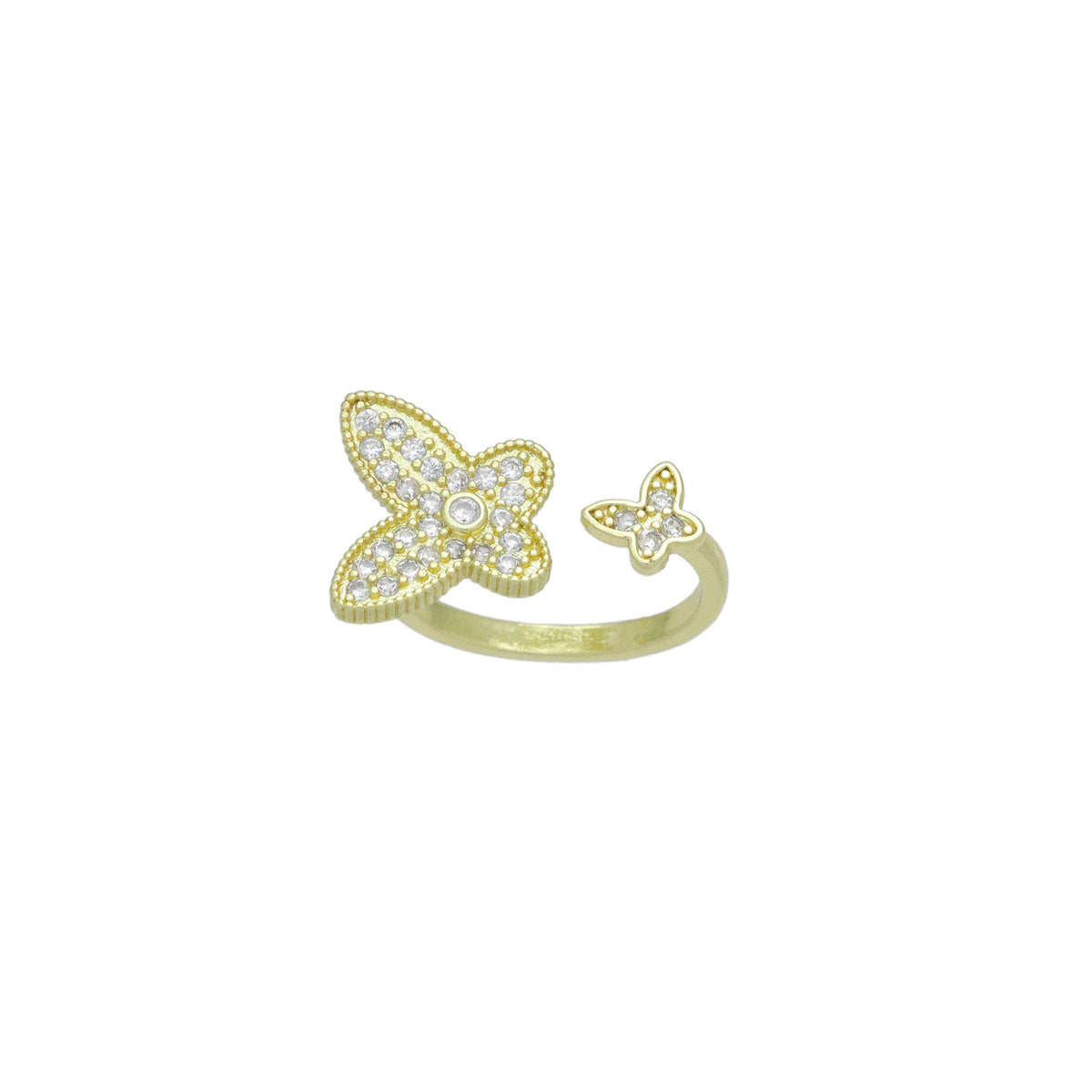 Gold Clear CZ Butterfly Statement Adjustable Ring, Sku#LK993
