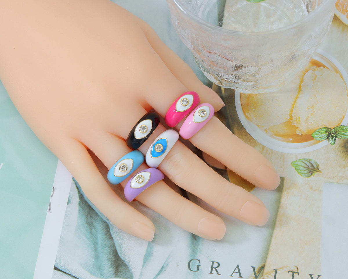 Enamel Evil Eye Adjustable Ring, SKu#X295
