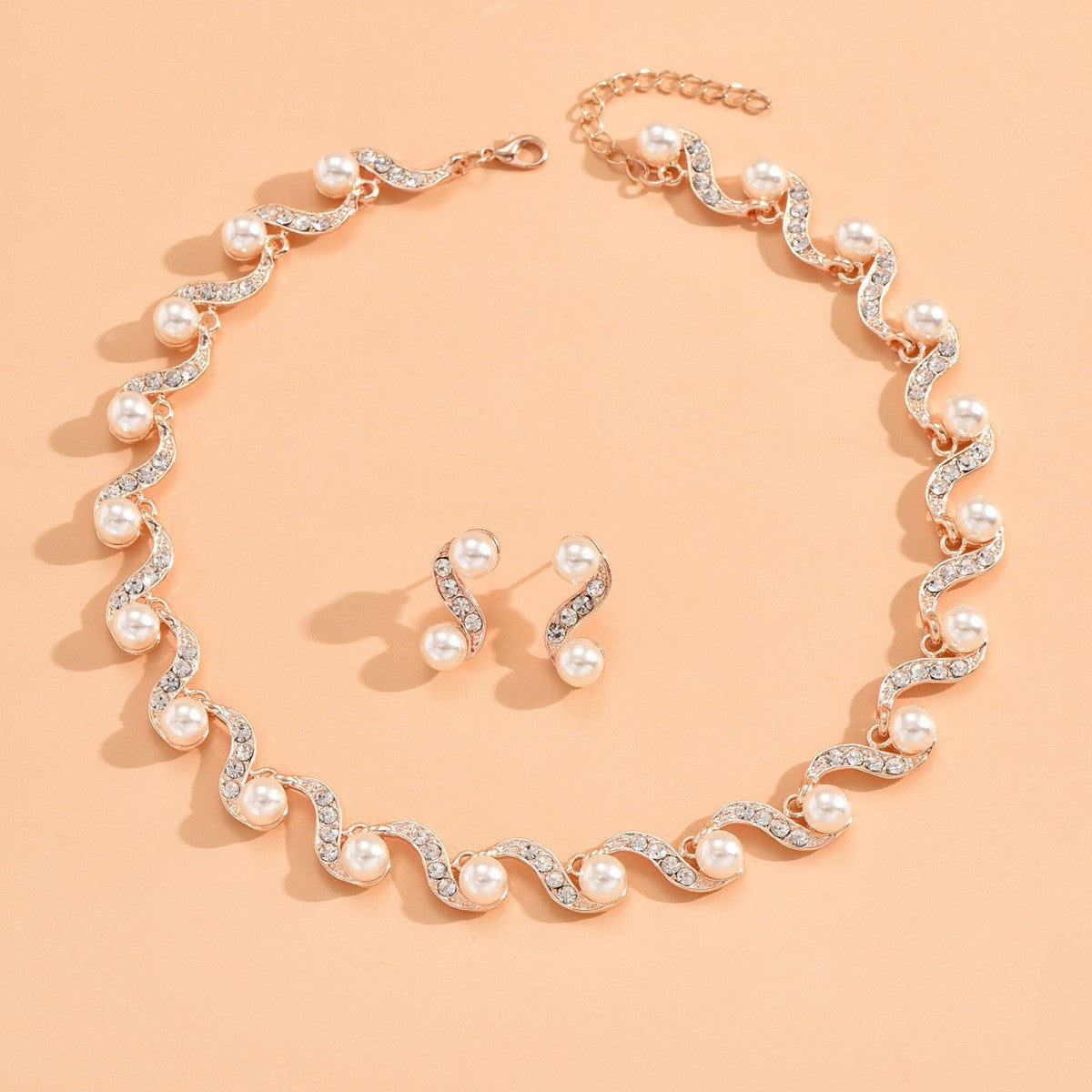 Women 3 Pcs Rhinestone Pearl Jewelry Set,Necklace Earrings Bracelet,Elegant Bridal Costume Accessories For Wedding Banquet Party Occasion