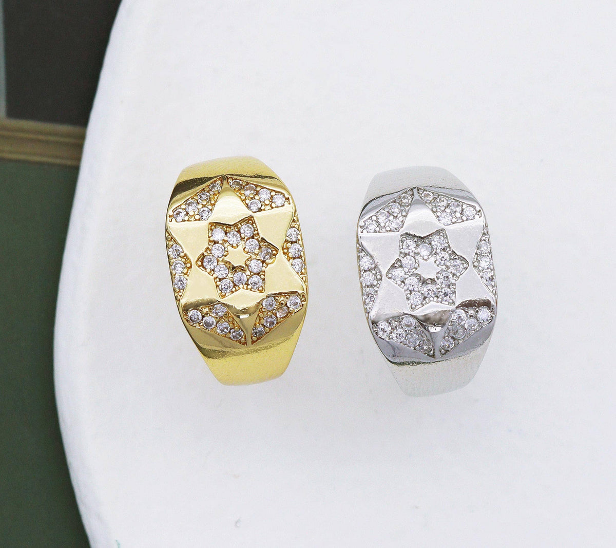 CZ David Star On Hexagon Signet Ring, Sku#X337C