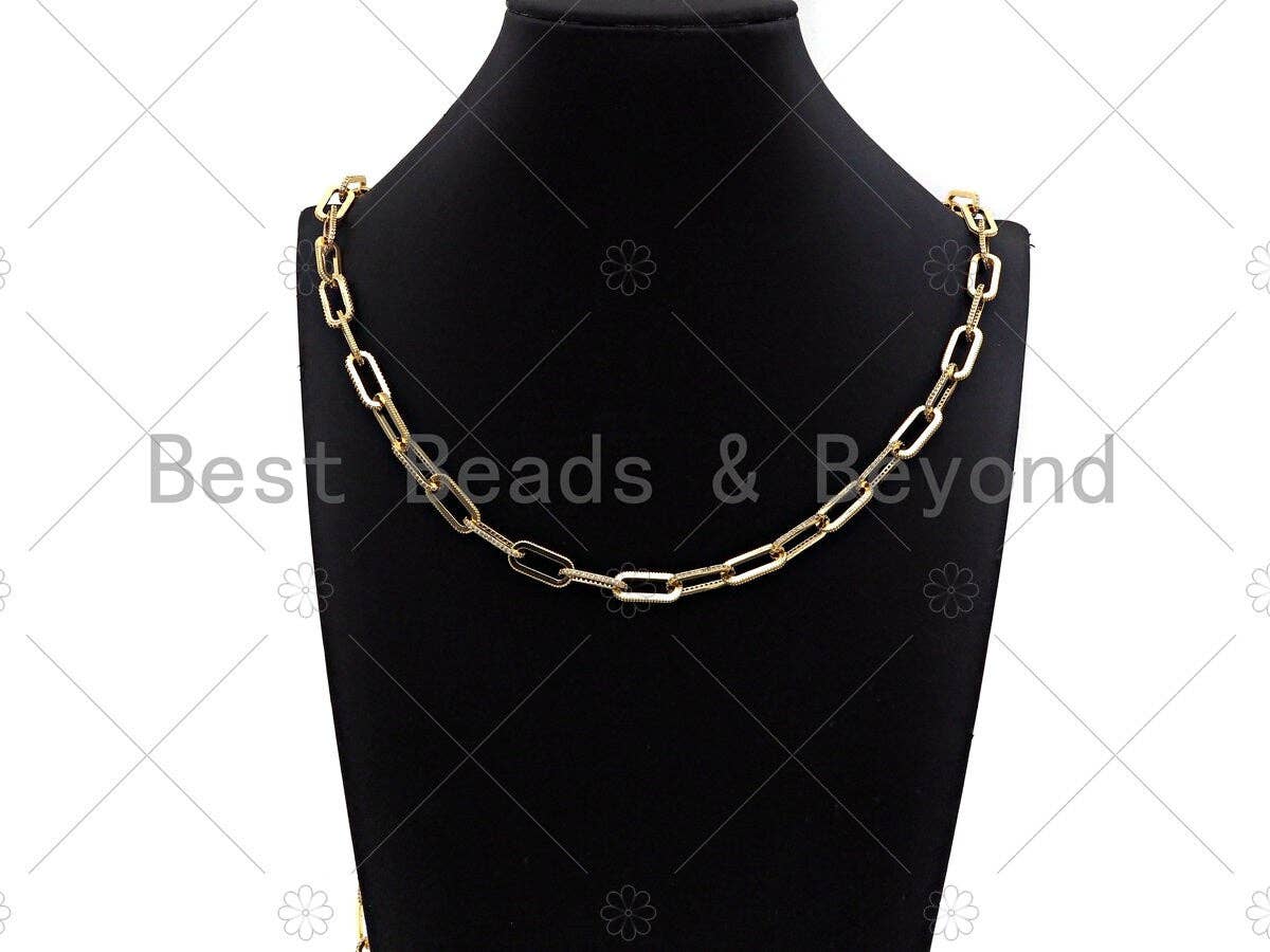8x18mm Micro Pave Thick Paper Clip Chain by Meter, 18k Gold Pave Paper Clip Chain by Meter, Gold CZ Pave Chain, Statement Chain, Sku#M380