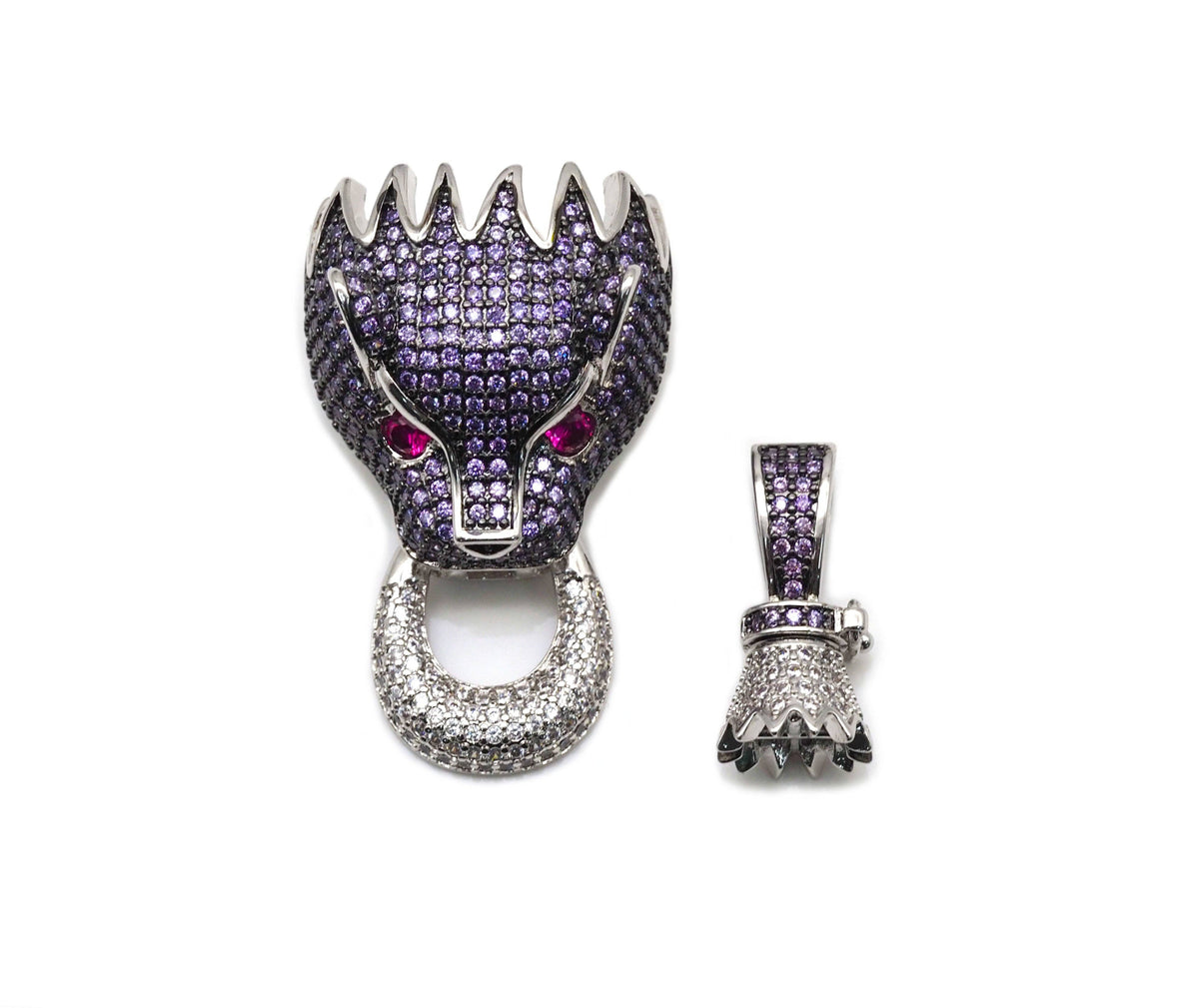 Large CZ Gold Leopard Dragon Head Clasp Pendant Spacer, Sku#ML59