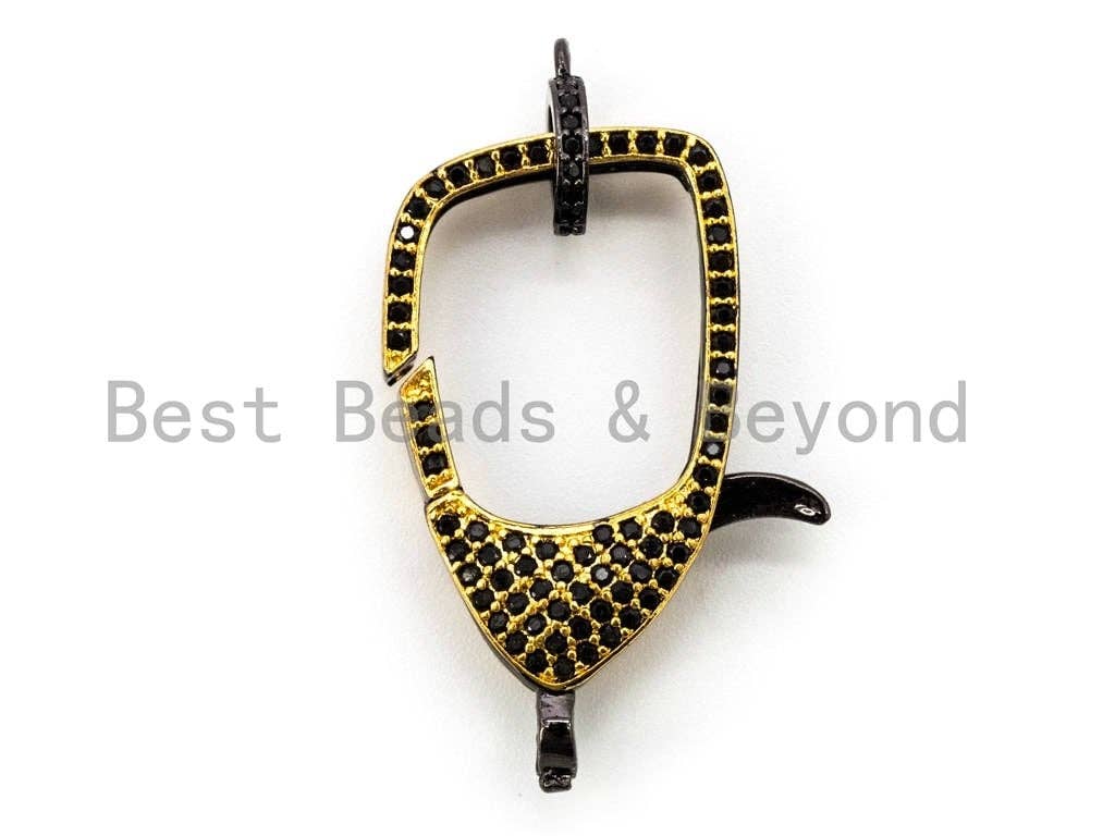 CZ Dual Color Clear Micro Pave Square Lobster Claw Clasp, Cubic Zirconia Pave Clasp/Connector/Link, 17x31mm, sku#H96