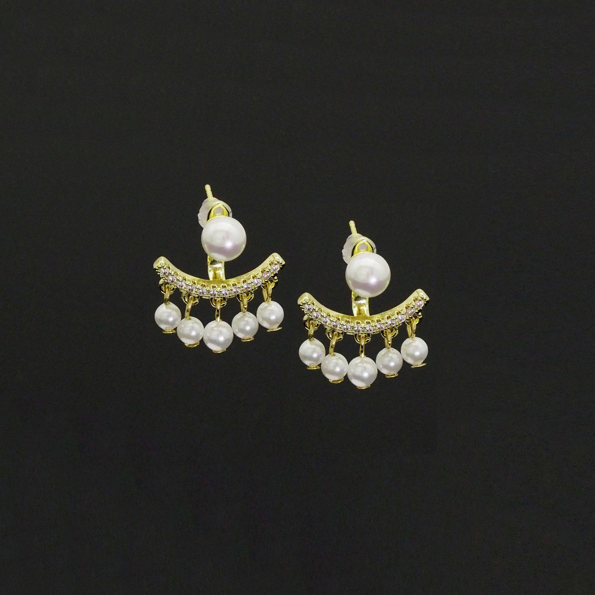 Clear CZ Gold White Pearl Dangle Earrings, Sku#LX427