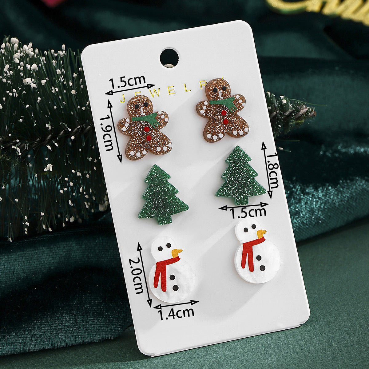 Cross-Border Personalized Christmas Alloy Earrings Christmas Hat Colorful Star Dot Diamond Christmas Tree Elk Gingerbread Man Earrings