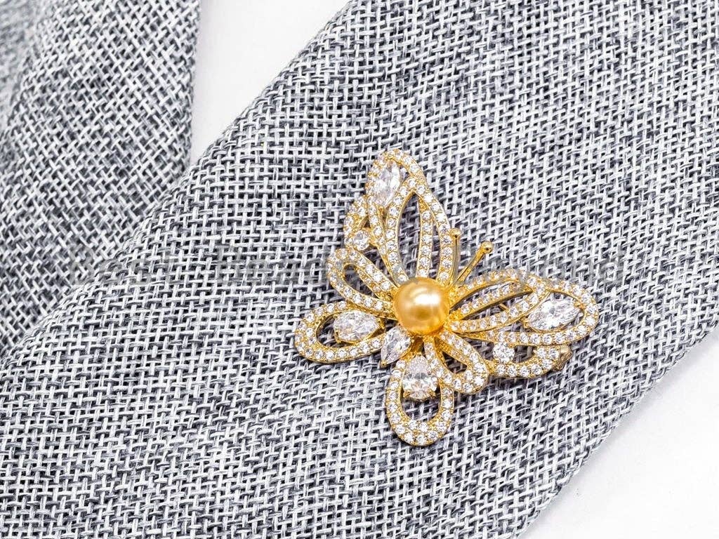 CZ Micro Pave Butterfly Brooch, Sku#P36