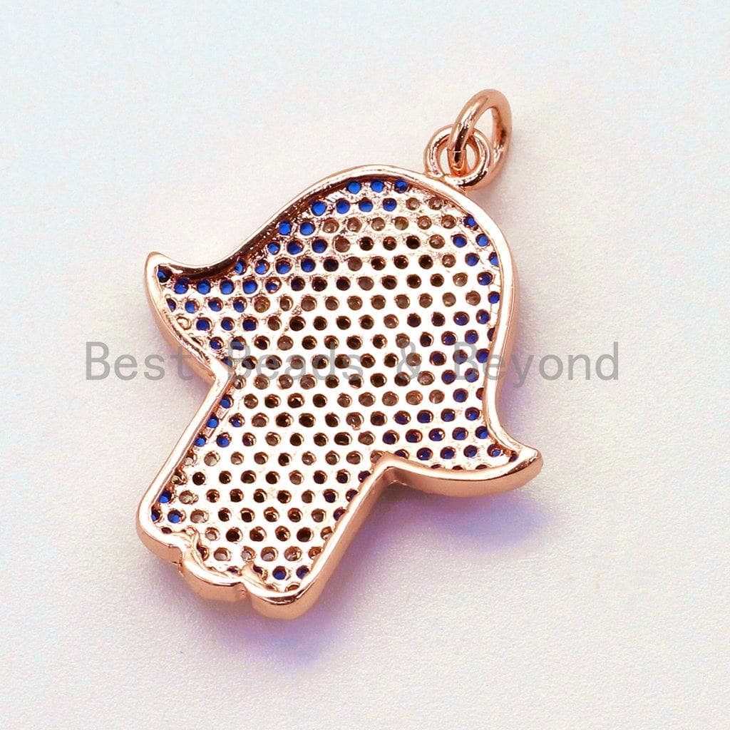 CZ Micro Pave Cobalt Hamsa Hand Pendant for Bracelet/Necklace, Cubic Zirconia Pendant/Charm, Jewelry Findings, 22x29mm,sku#F35