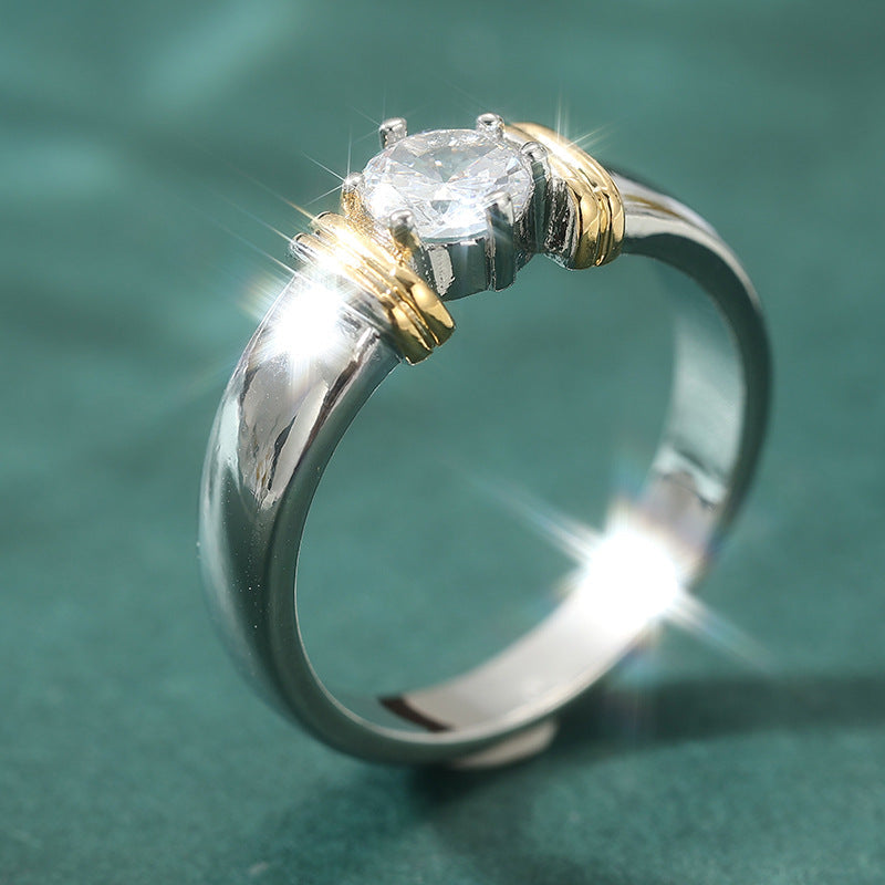 Minimalist Two-tone Inlaid Round Zircon Fashion Ring For Women