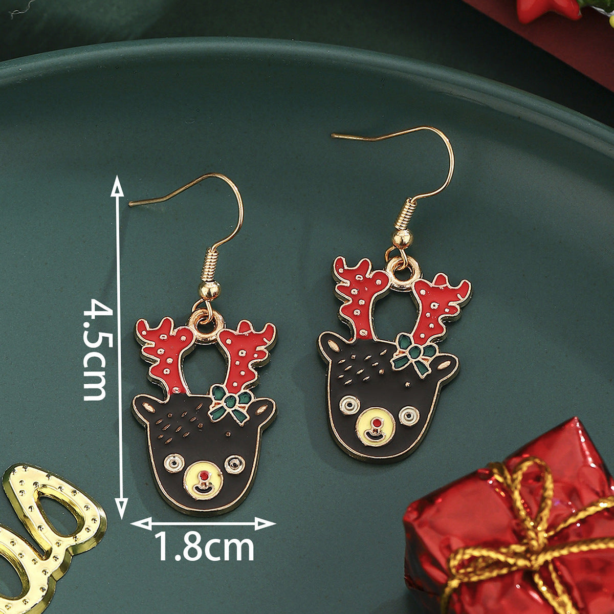 Cross-Border Personalized Christmas Alloy Earrings Christmas Hat Colorful Star Dot Diamond Christmas Tree Elk Gingerbread Man Earrings