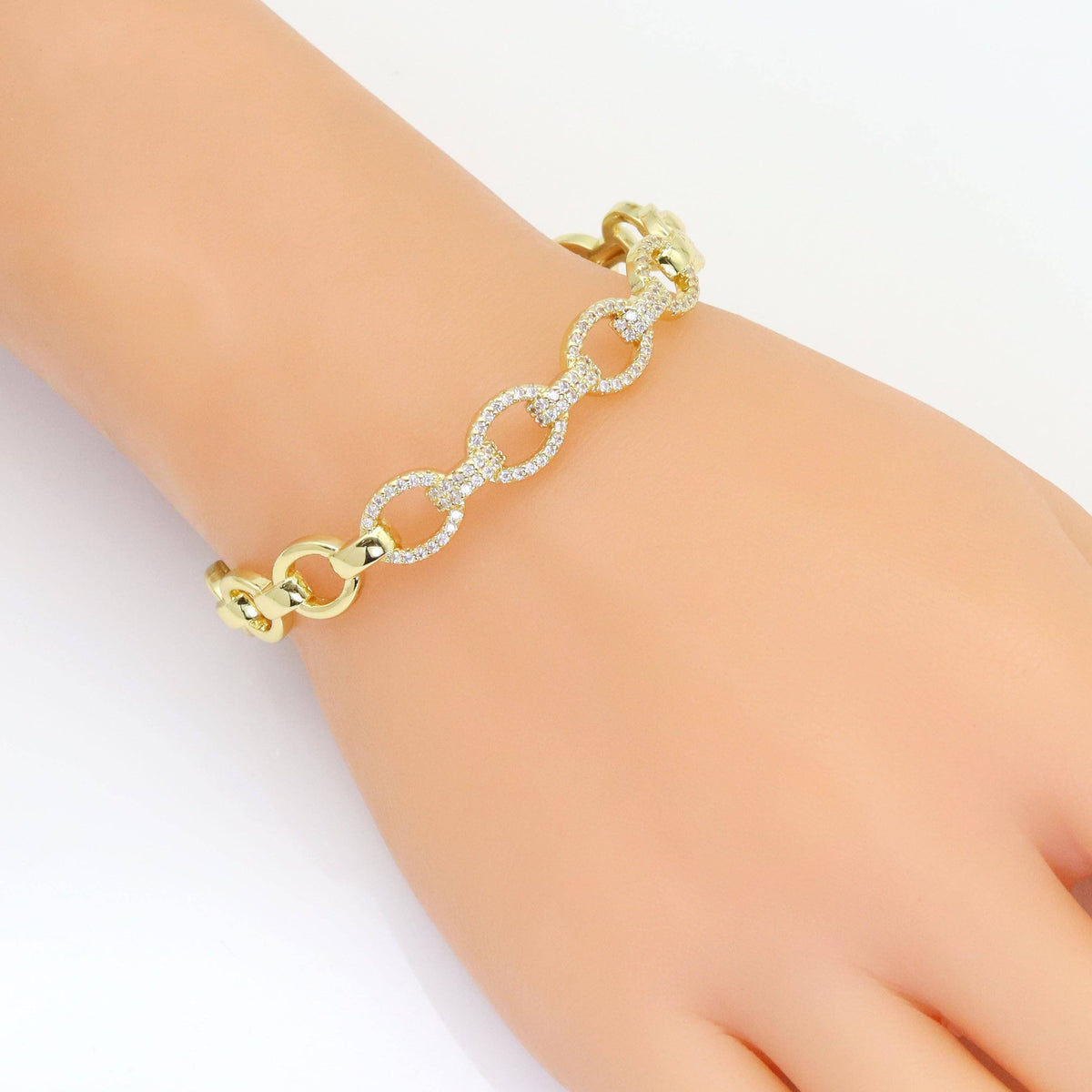 Gold CZ Oval Link Adjustable Bracelet, Sku#LD537