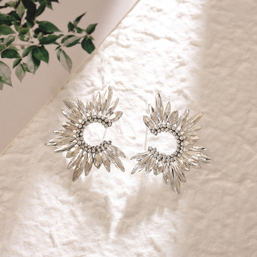 Cross Border Zircon Sunflower Earrings Gradient Marquise Crystal C Loop Flower Earrings Party Alloy Stud Ear Jewelry Wholesale