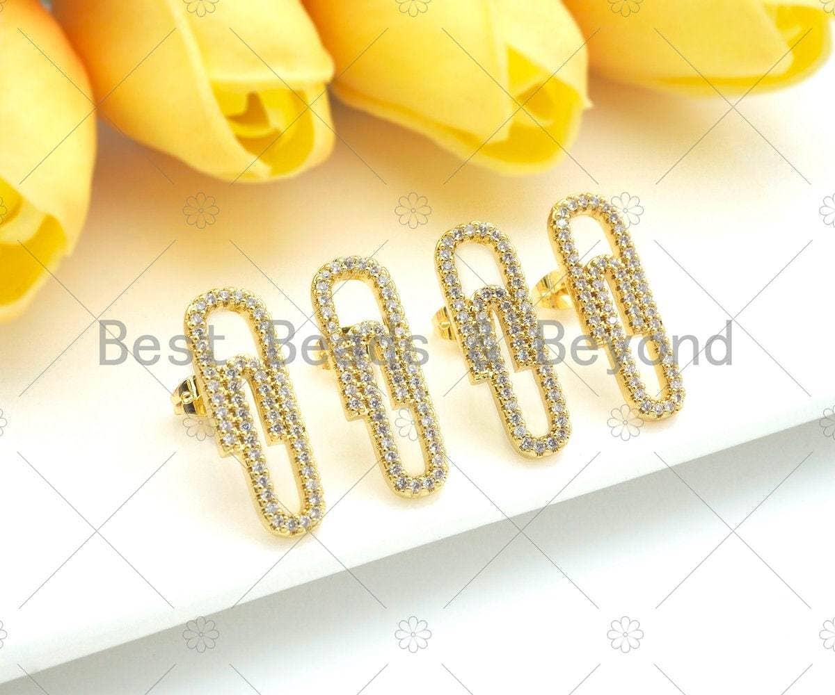 CZ Safety Pin Stud Earring, Sku#LD66