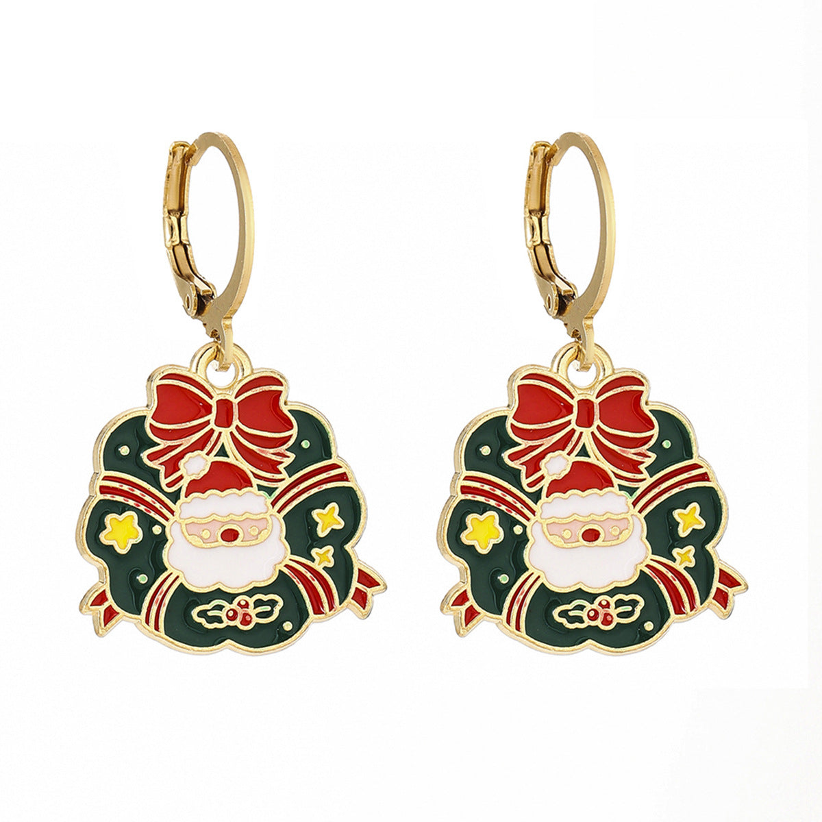 Cross-Border Personalized Christmas Alloy Earrings Christmas Hat Colorful Star Dot Diamond Christmas Tree Elk Gingerbread Man Earrings