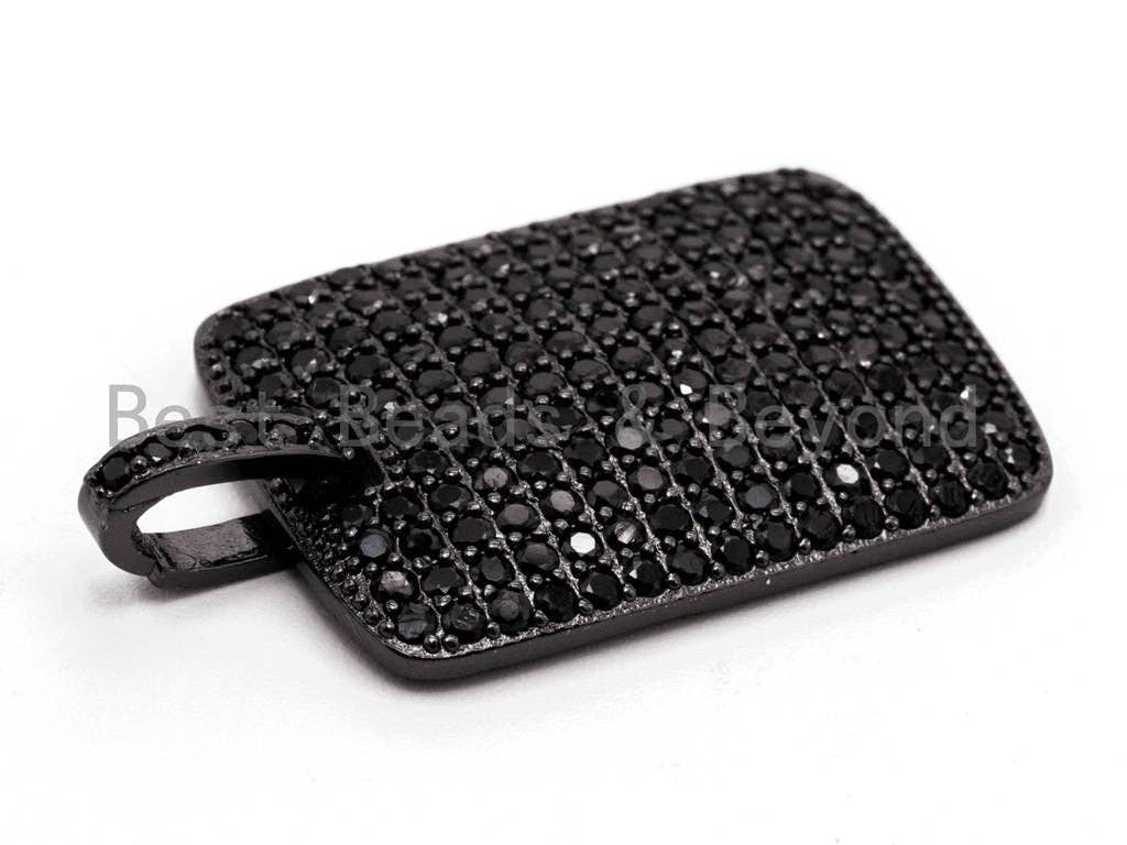 Black CZ Pave On Black Micro Pave Square/Rectangular Charm, Dog Tag Square/Rectangular Pave Charm, Pave Dangle Charms,18x26mm, Sku#F375