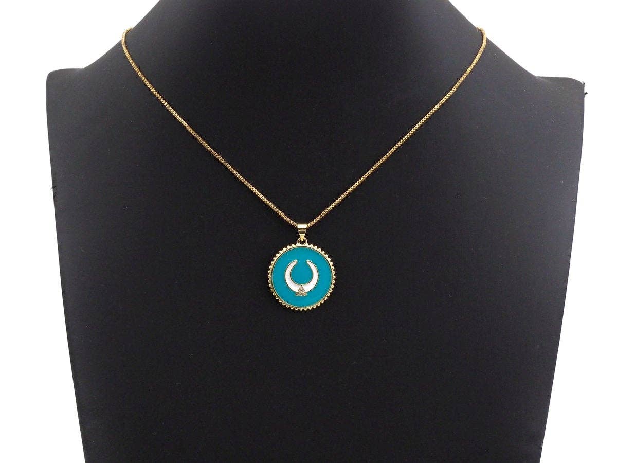 Enamel Horn on Round Disc Cpin Pendant,CZ Micro Pave Oil Drop Horn pendant,Enamel pendant,Enamel Jewelry, 24x27mm, sku#F1045
