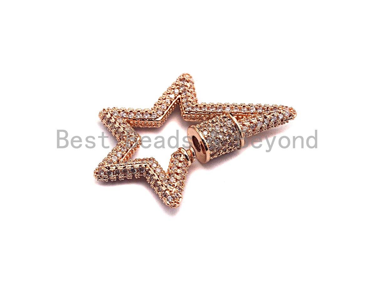 Fully Cz Micro pave Star Clasp, CZ Pave Clasp, Gold/Silver/Rose Gold/Gunmetal Carabiner Clasp, 33x24mm, sku#K75