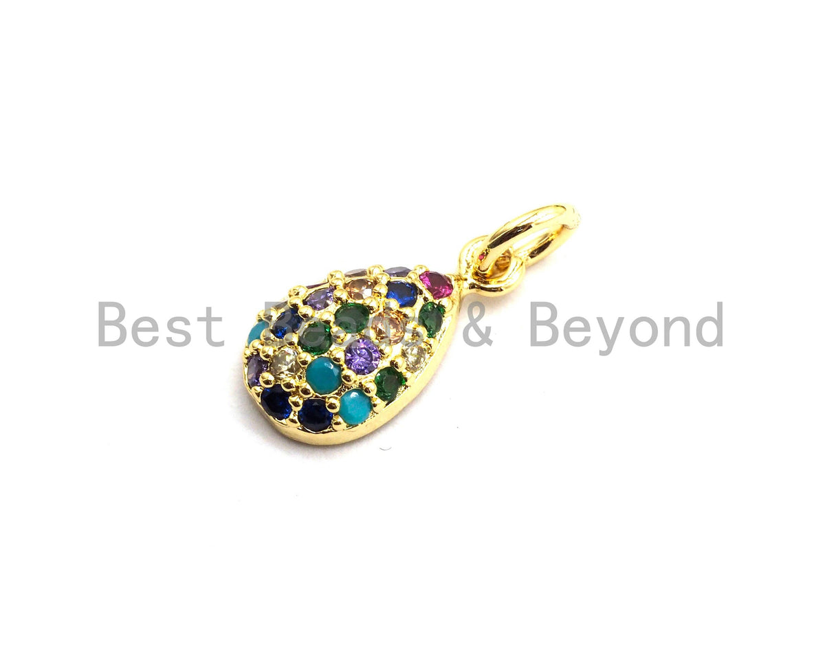 CZ Colorful Micro Pave Teardrop Pendant, Teardrop Shaped Pave Pendant, Gold plated, 7x13mm, Sku#F740